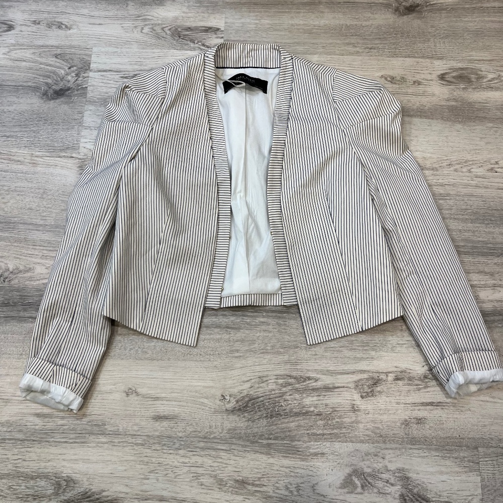 Zara Puff Sleeve Pinstripe Blazer Size M